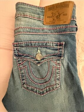 True Religion Light Blue Jeans with Pink Topstitching